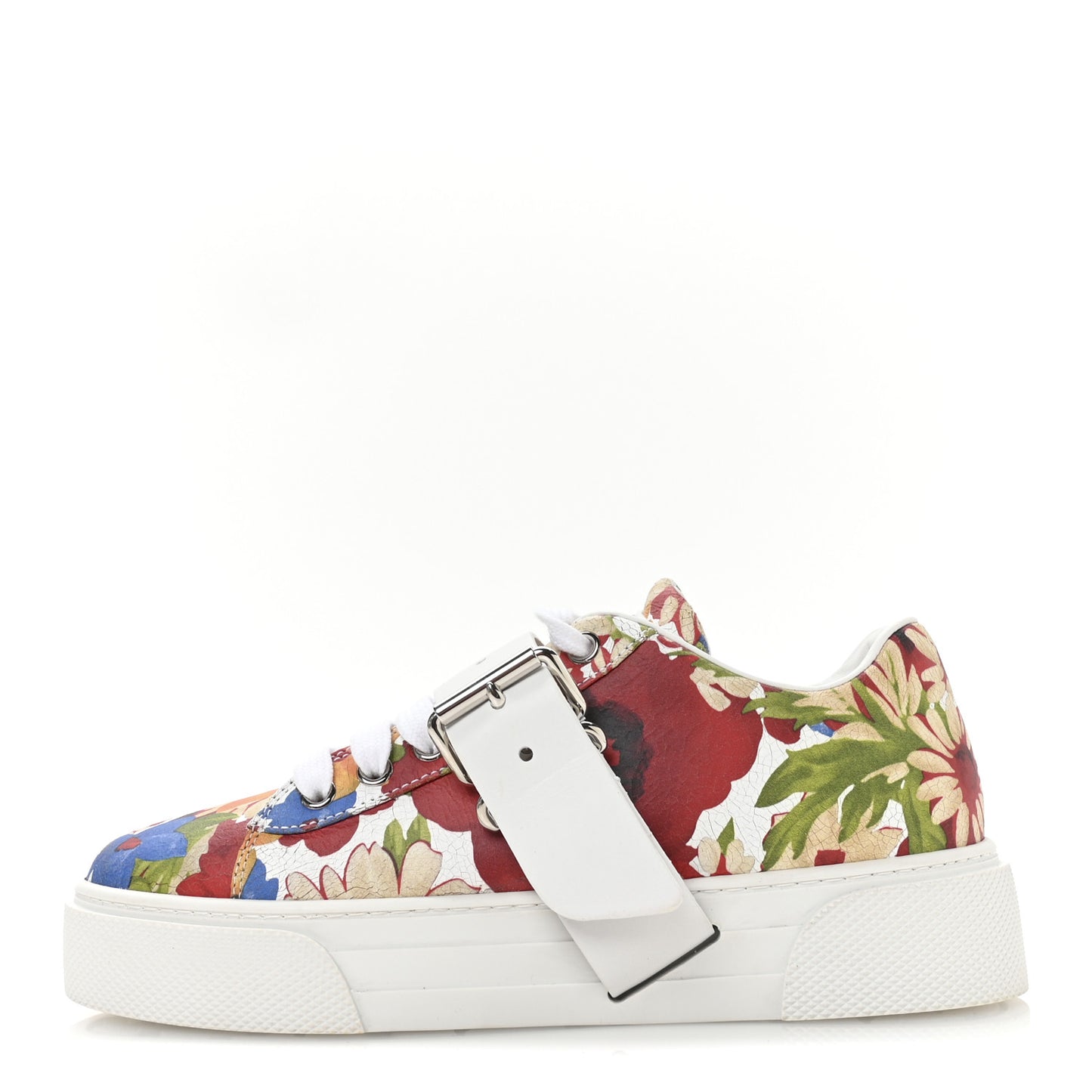 Calfskin Floral Print Low Top Sneakers 35 Multicolor