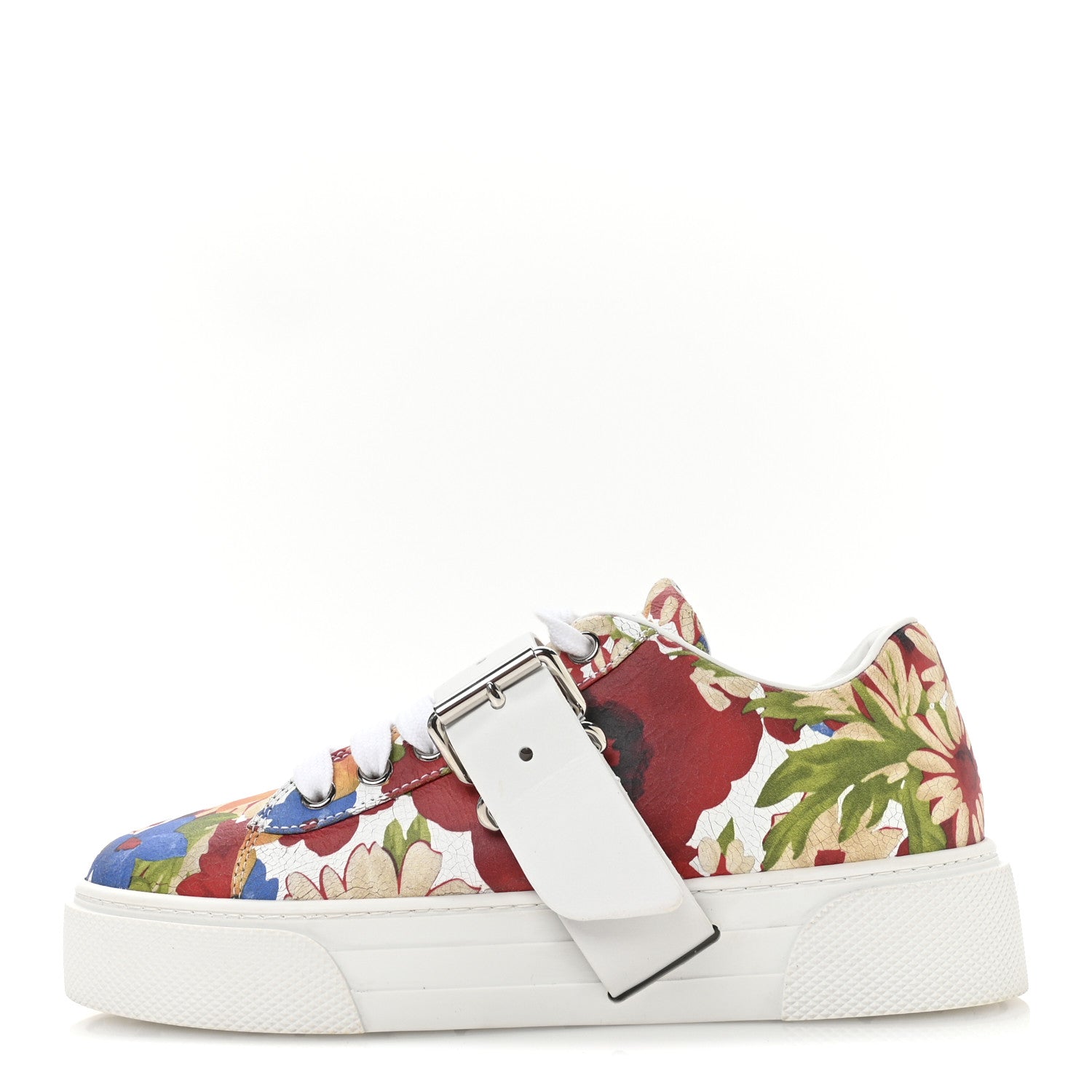 Miu Miu Calfskin Floral Print Low Top Sneakers 35 Multicolor 1 of 7