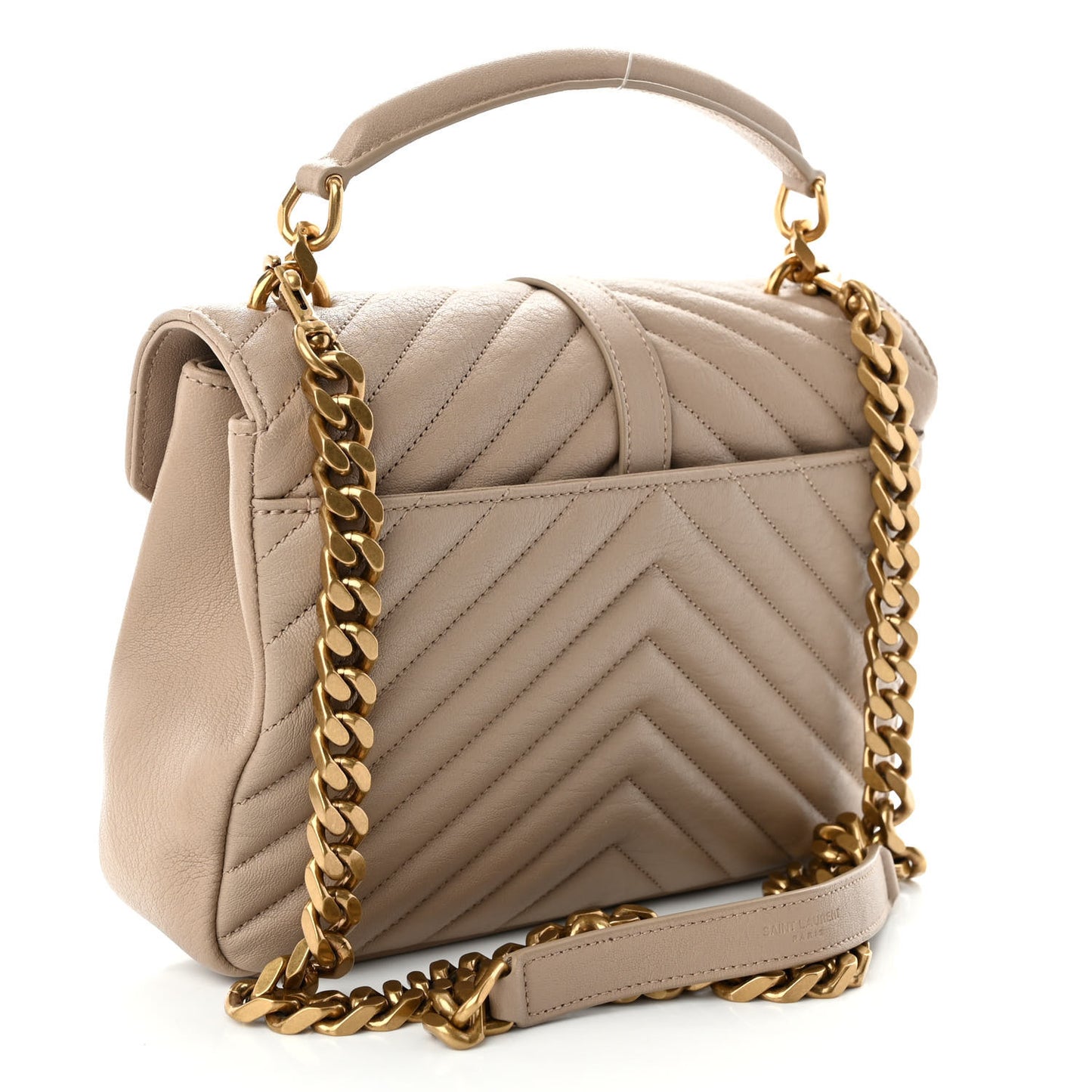 Sheepskin Matelasse Chevron Monogram Medium College Bag Dark Beige