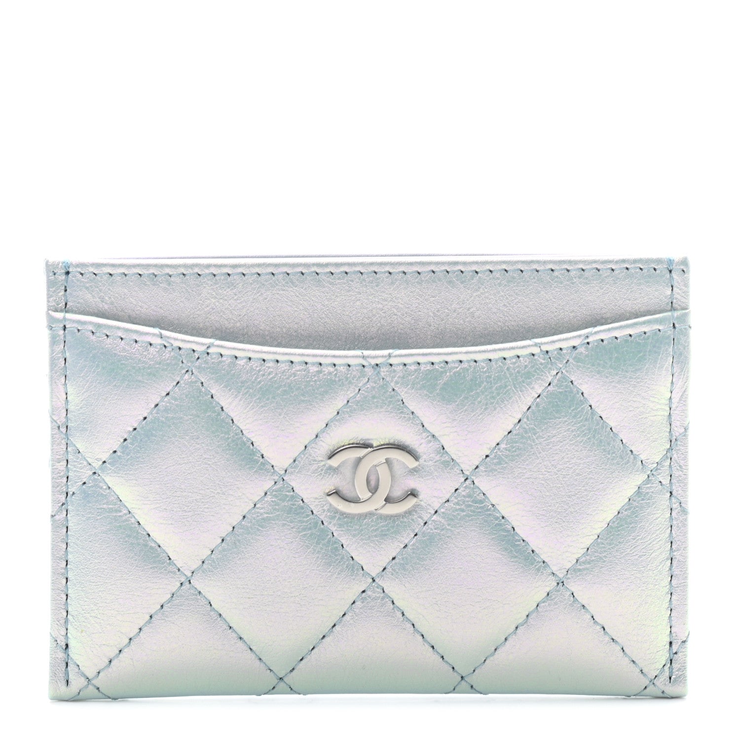 Chanel Iridescent Calfskin Quilted Card Holder Light Blue 1 of 8