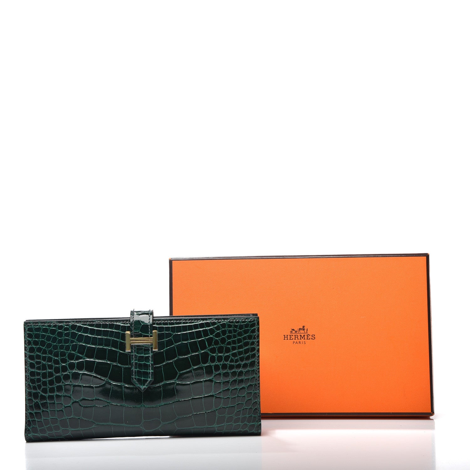Hermes Shiny Alligator Bearn Wallet Vert Fonce 8 of 8