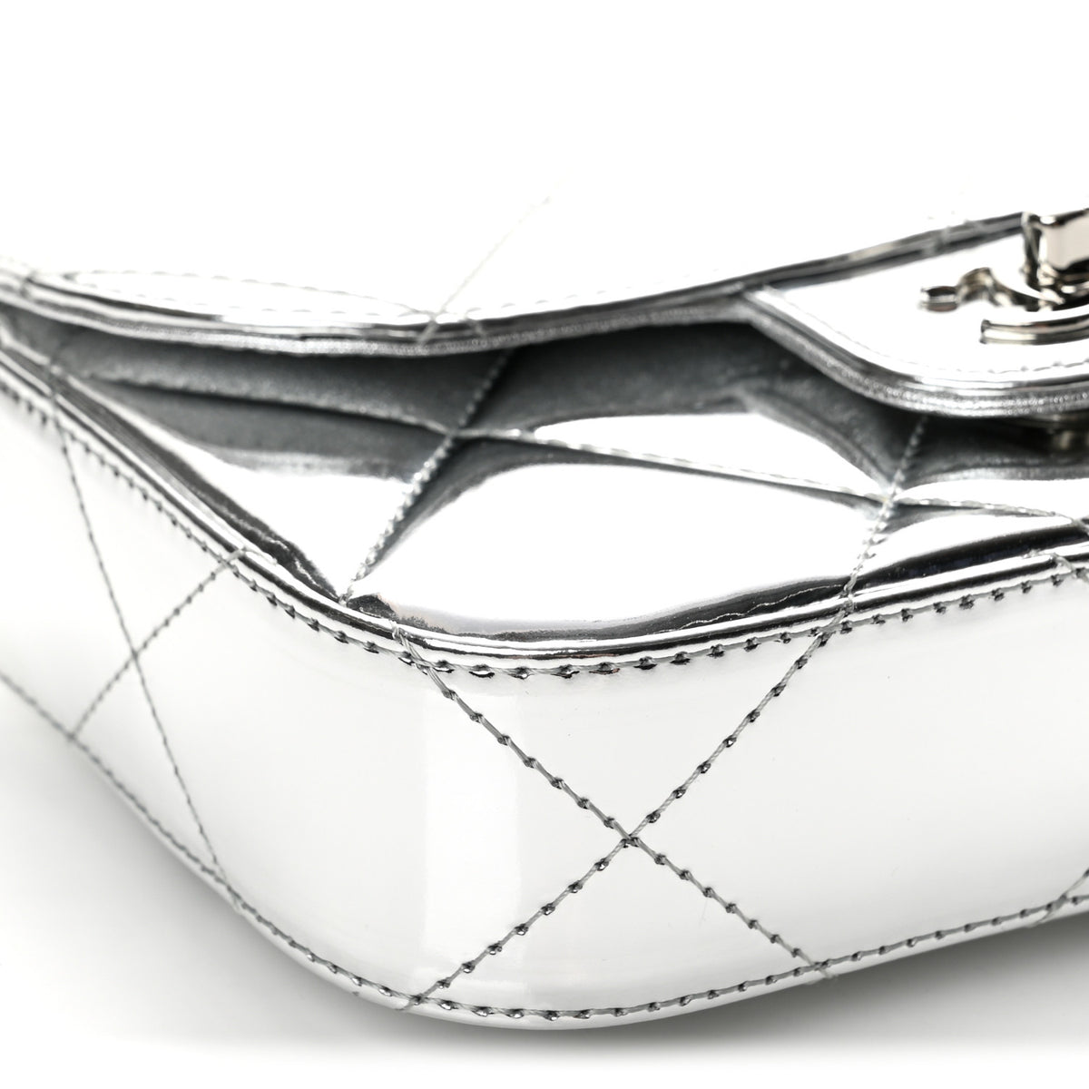 Chanel Mirror Calfskin Small Top Handle Clutch With Chain Silver 9 of 11