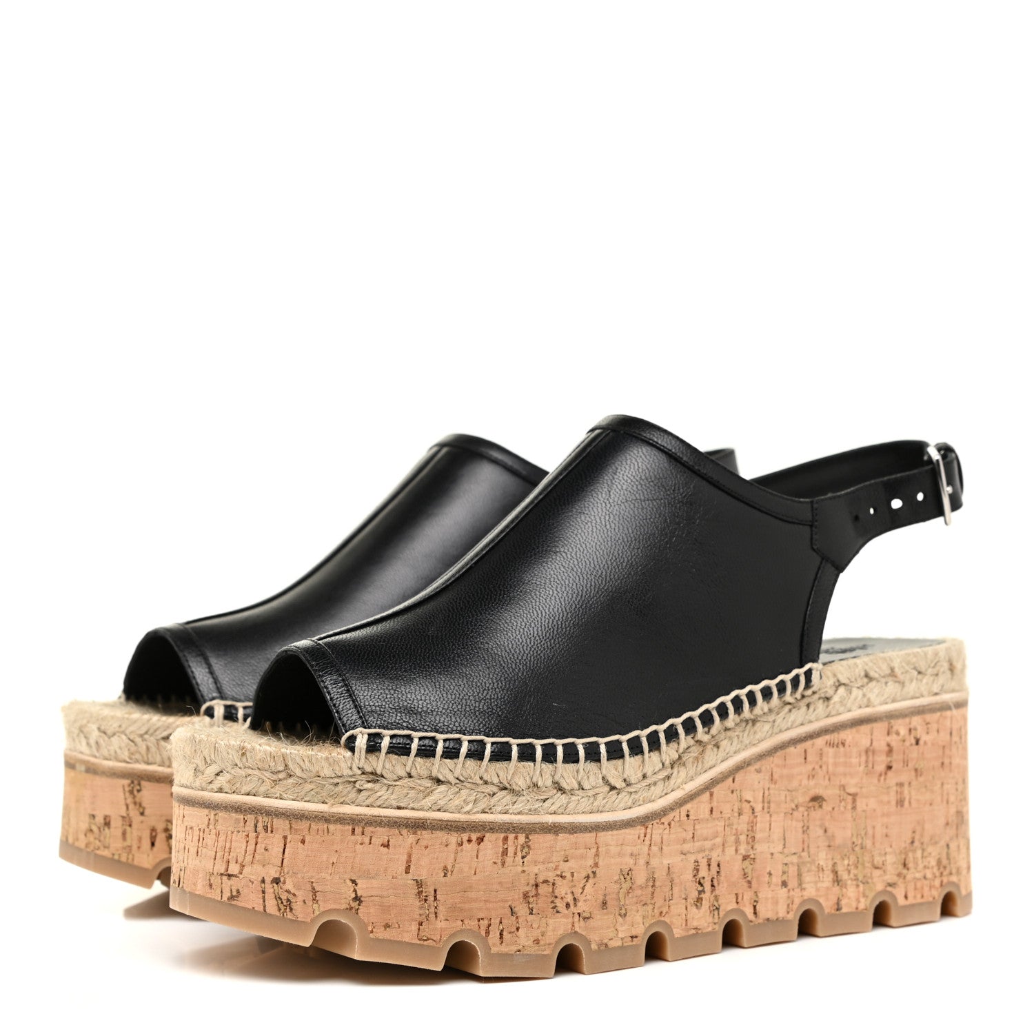 Hermes Goatskin Envie 30 Espadrille Wedge Sandals 36 Black 3 of 15