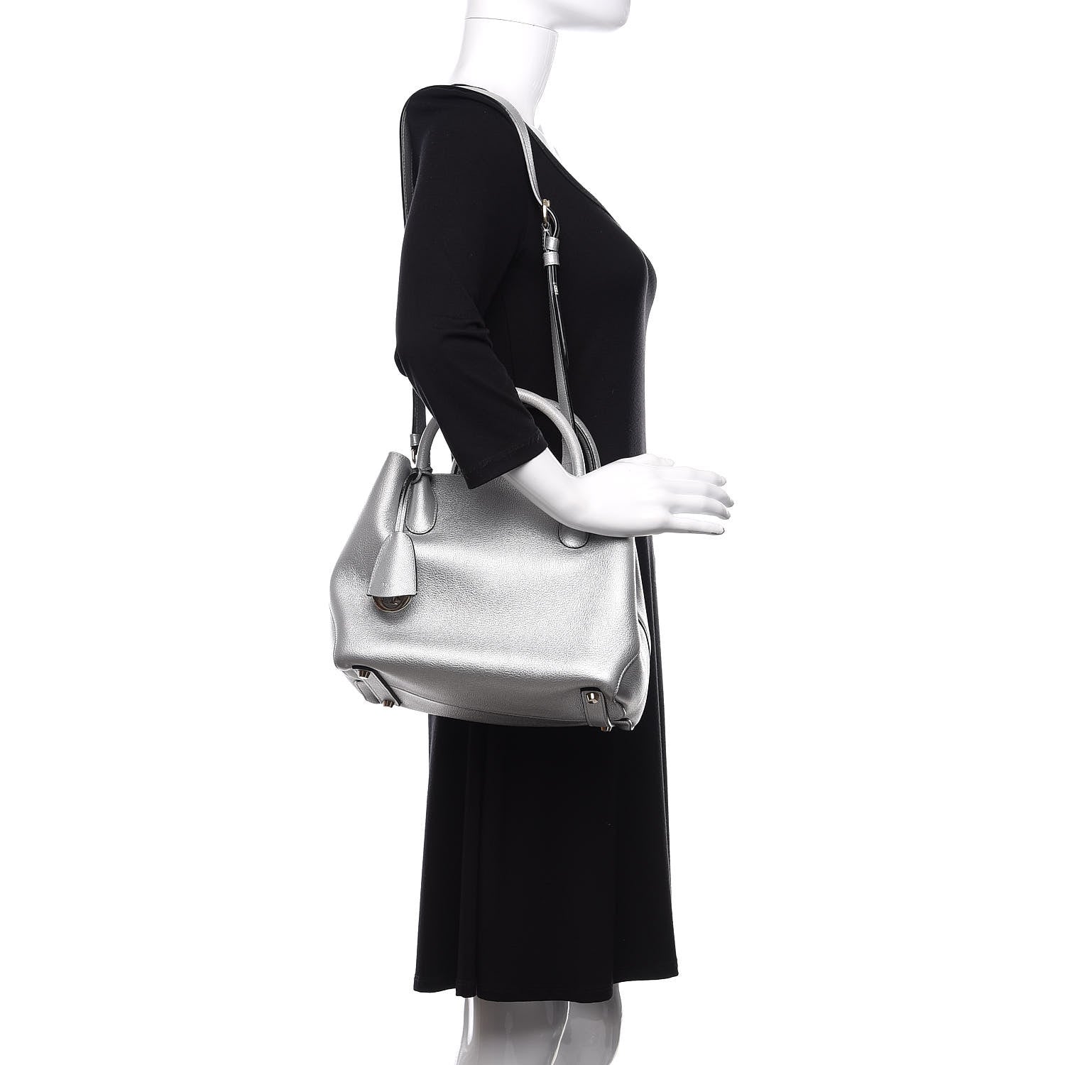 Christian Dior Metallic Supple Grained Calfskin Medium Open Bar Tote Silver 2 of 11
