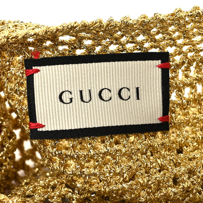 Gucci Metallic Crochet Knit Thelma Beret Hat Gold 8 of 9