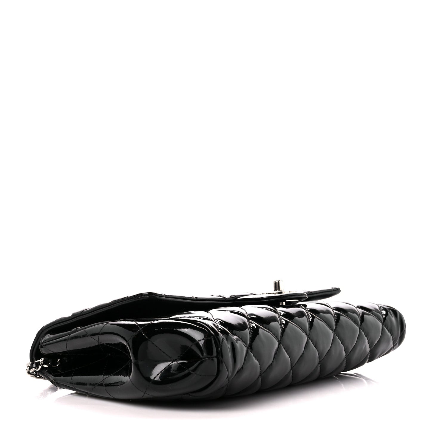 Patent Quilted Clutch with Chain Flap Black