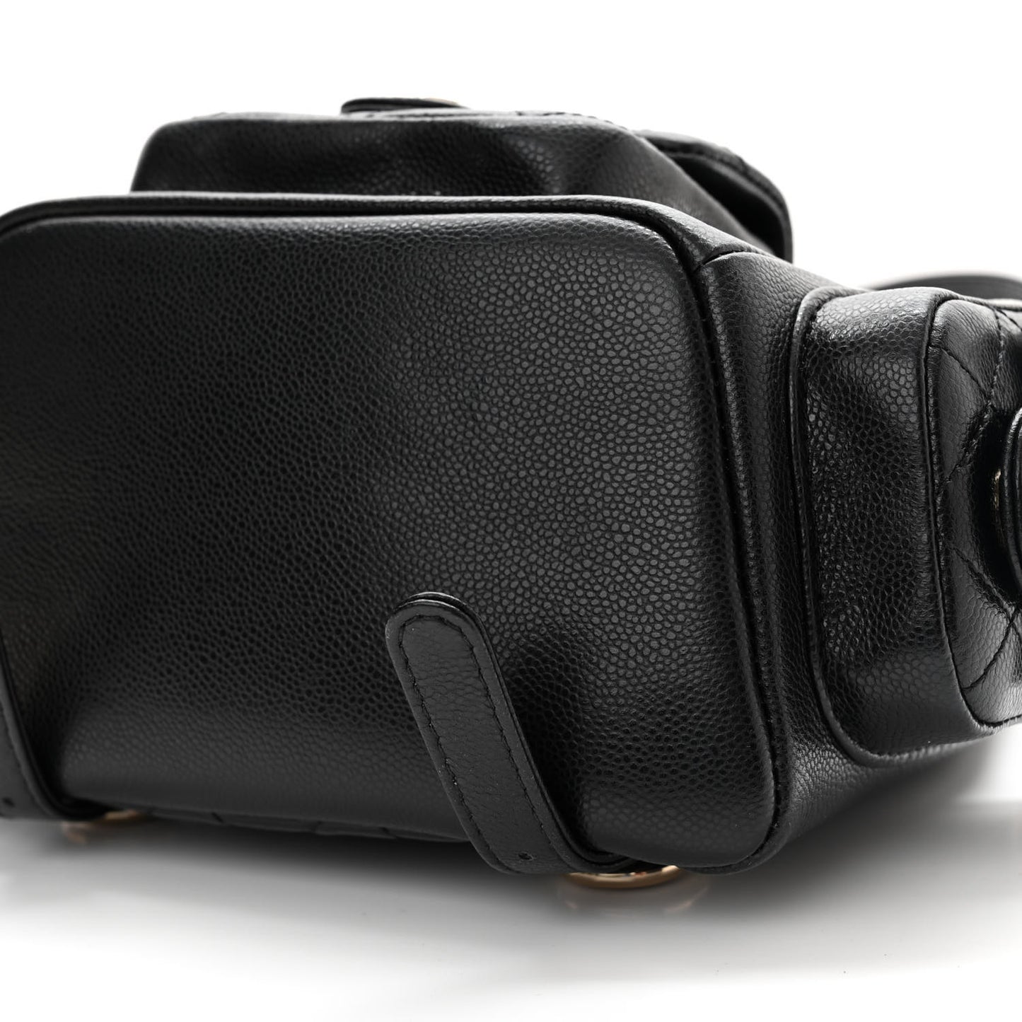 Shiny Caviar Quilted Small Pockets Drawstring Backpack Black