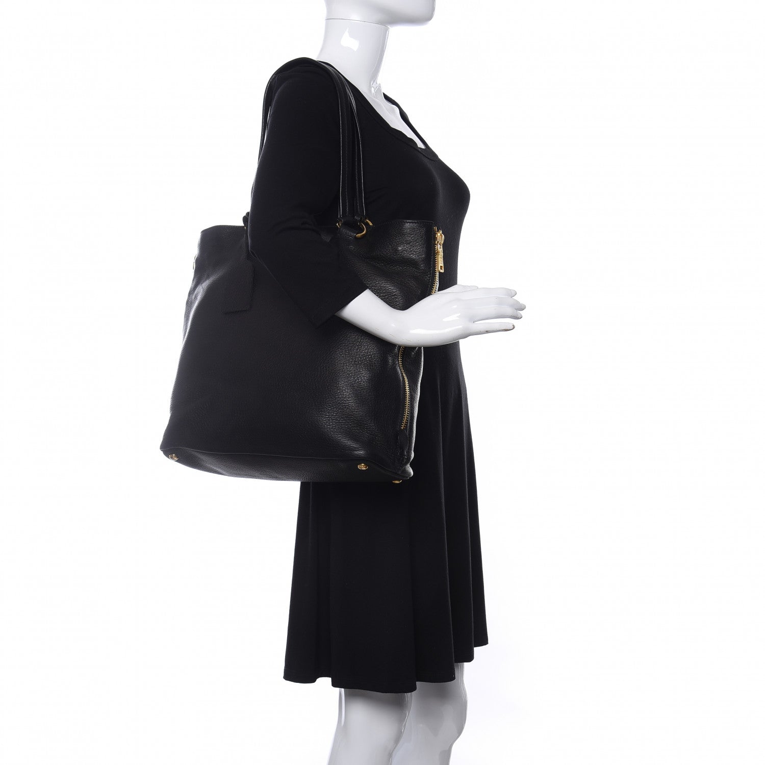 Prada Cervo Deerskin Side Zip Tote Black 2 of 9