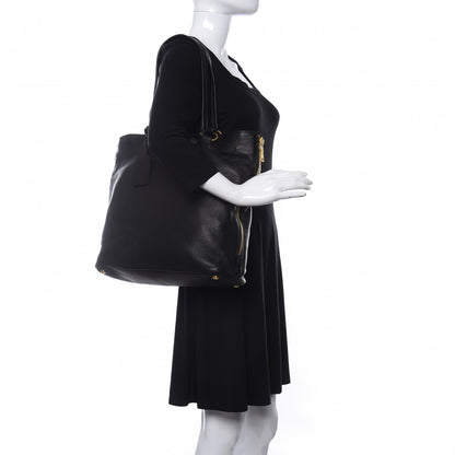 Prada Cervo Deerskin Side Zip Tote Black 2 of 9