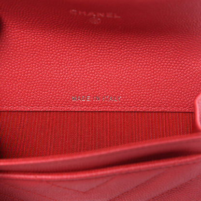 Chanel Caviar Chevron Quilted Flap Card Holder Red 6 of 8