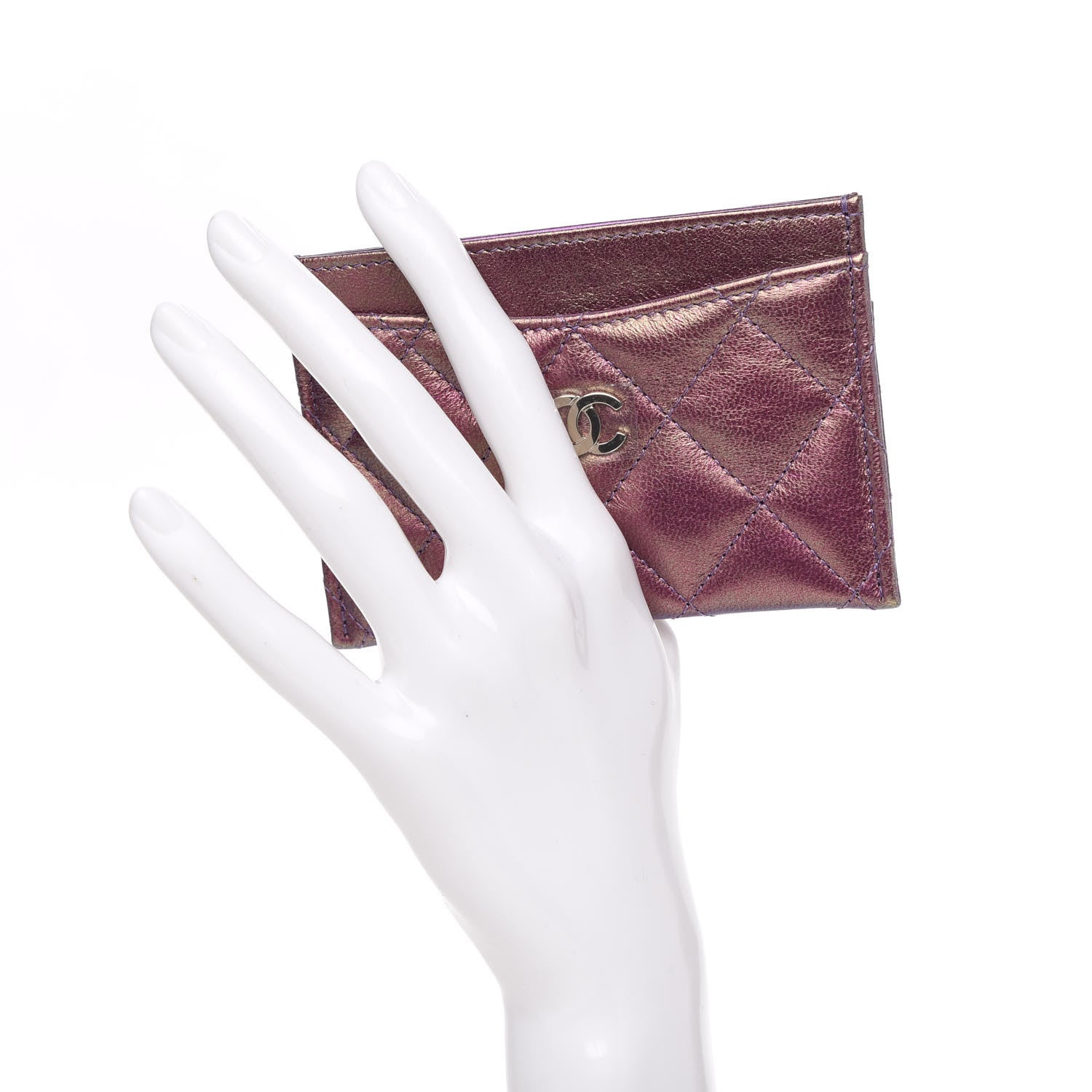Chanel Iridescent Lambskin Quilted Card Holder Purple 2 of 9