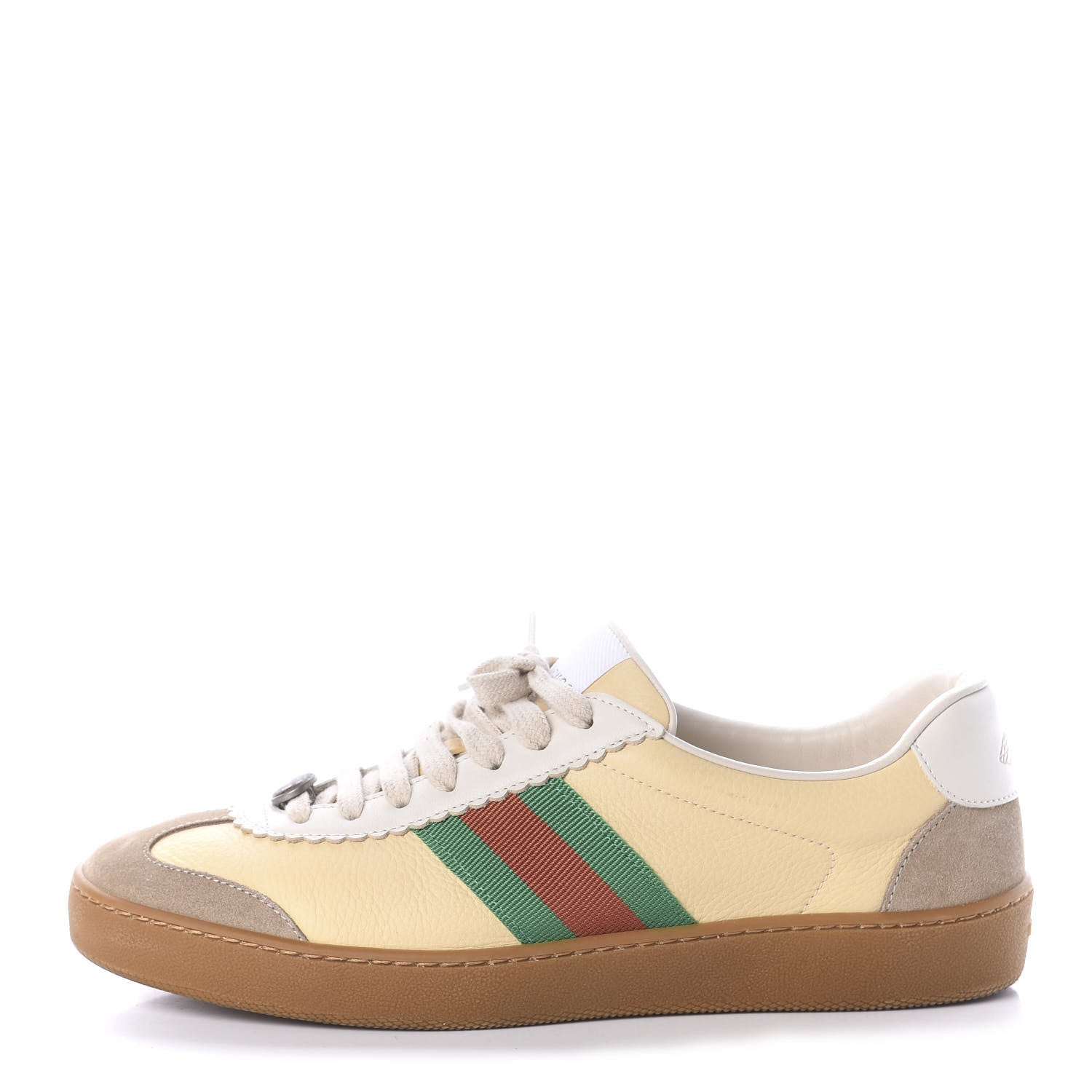 Gucci Calfskin Suede Web Womens G74 Sneakers 39.5 Oatmeal Burro New Mystic White 1 of 7