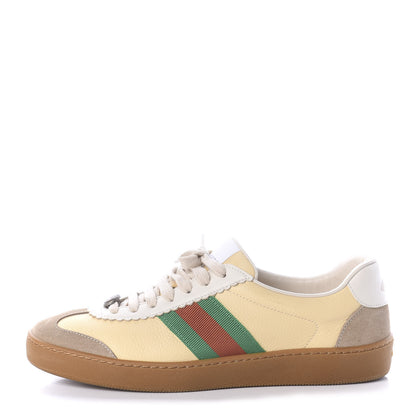 Gucci Calfskin Suede Web Womens G74 Sneakers 39.5 Oatmeal Burro New Mystic White 1 of 7