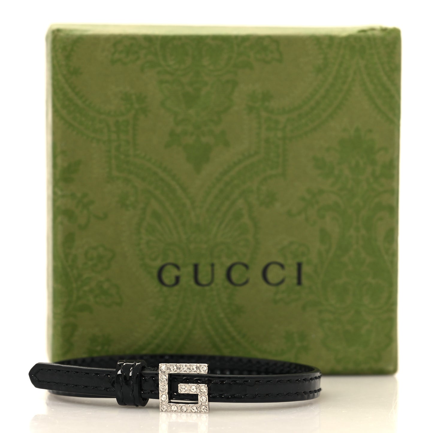 Patent Crystal G Buckle Bracelet Black