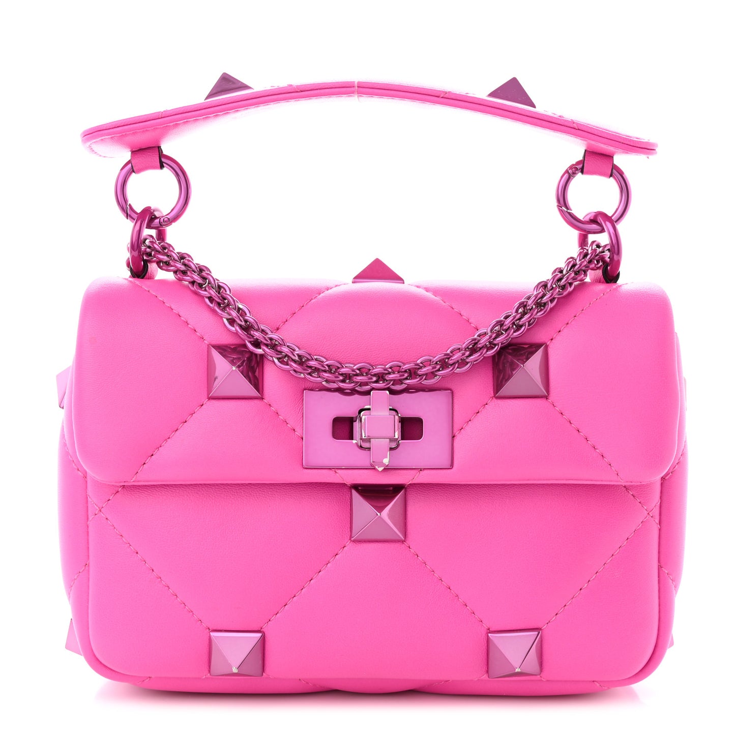 Nappa Lacquer Monochrome Small Roman Stud Shoulder Bag Pink PP