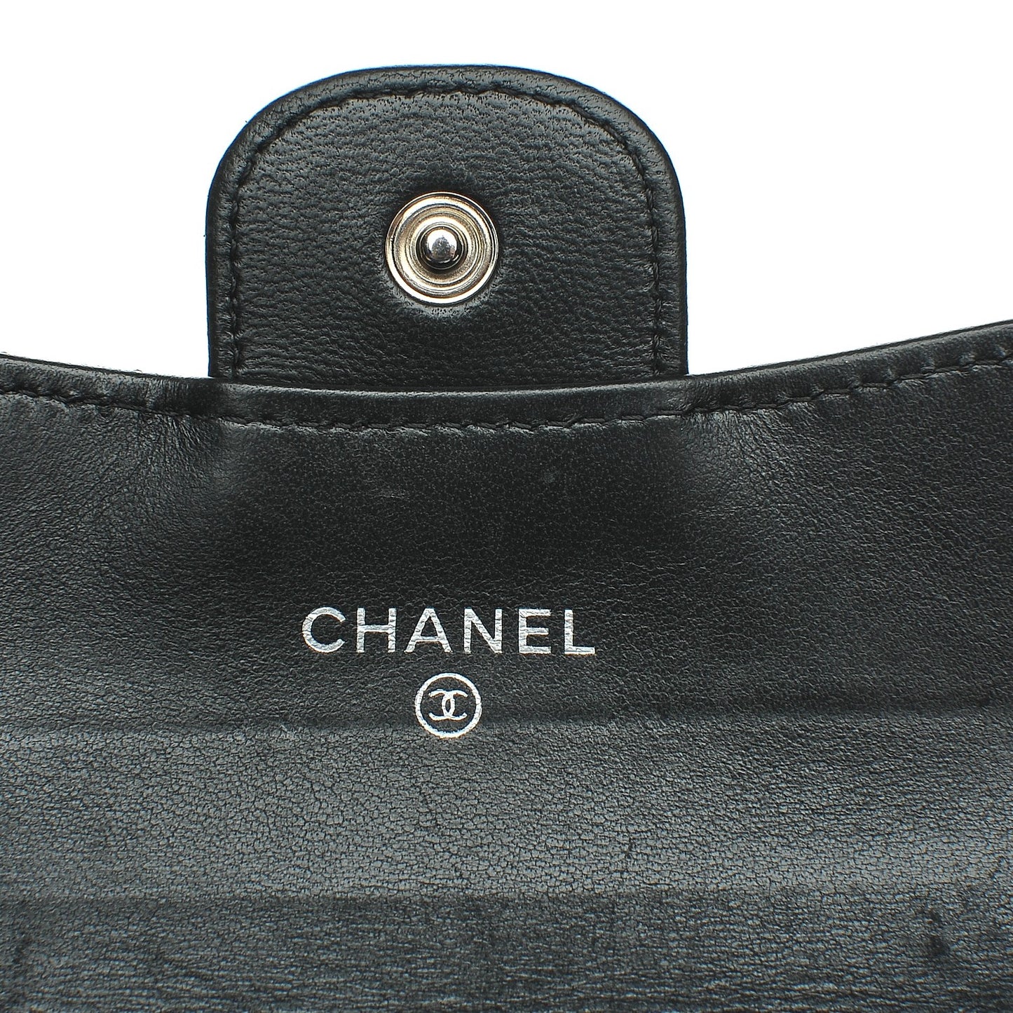Lambskin Quilted Flap Card Holder Black