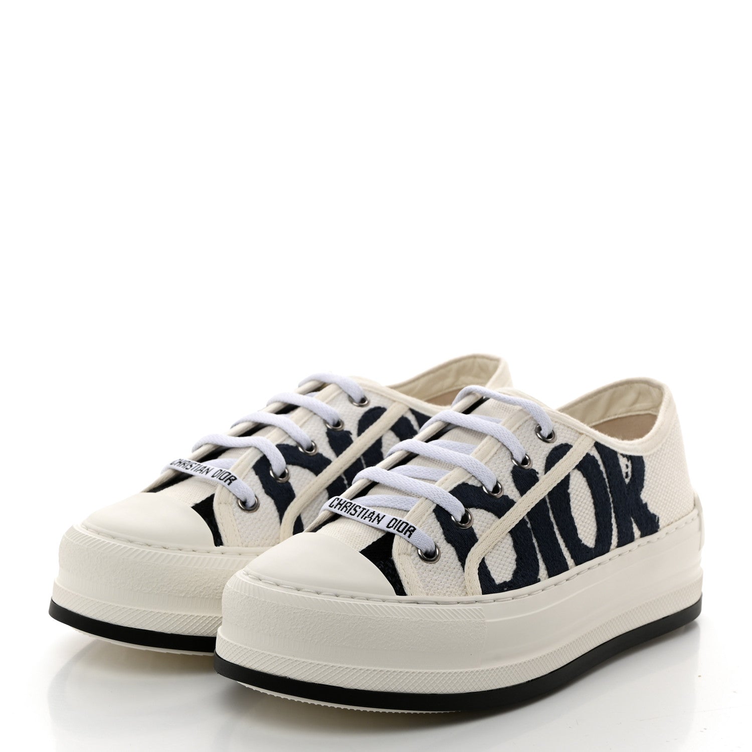 Christian Dior Canvas Embroidered Miss Dior Graffiti Walk'N'Dior Platform Sneakers 37 White Deep Blue 3 of 8