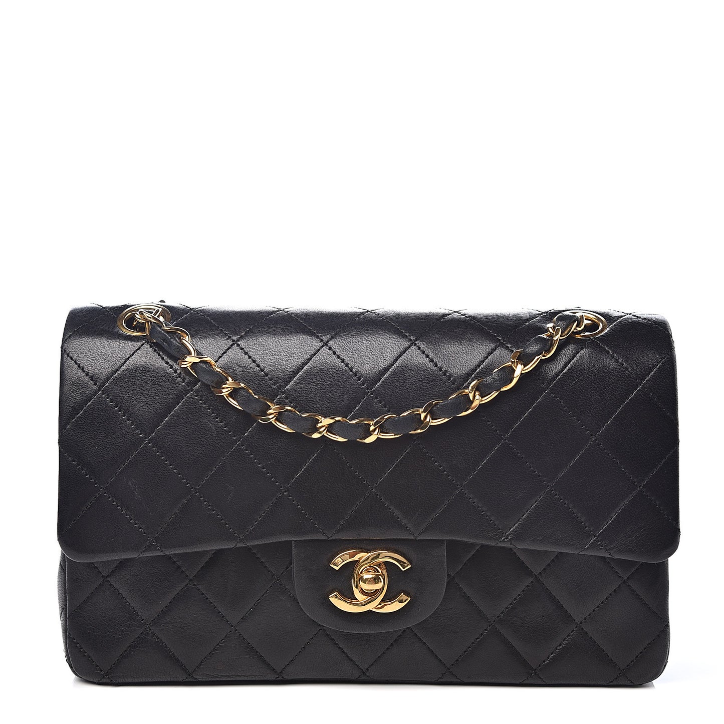 Lambskin Quilted Small Double Flap Black