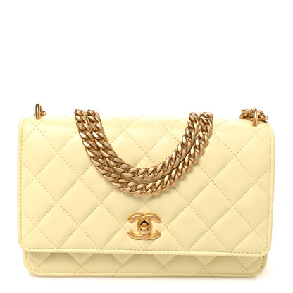 Chanel Lambskin Quilted CC Camellia Crush Wallet on Chain WOC Light Yellow 1 of 10