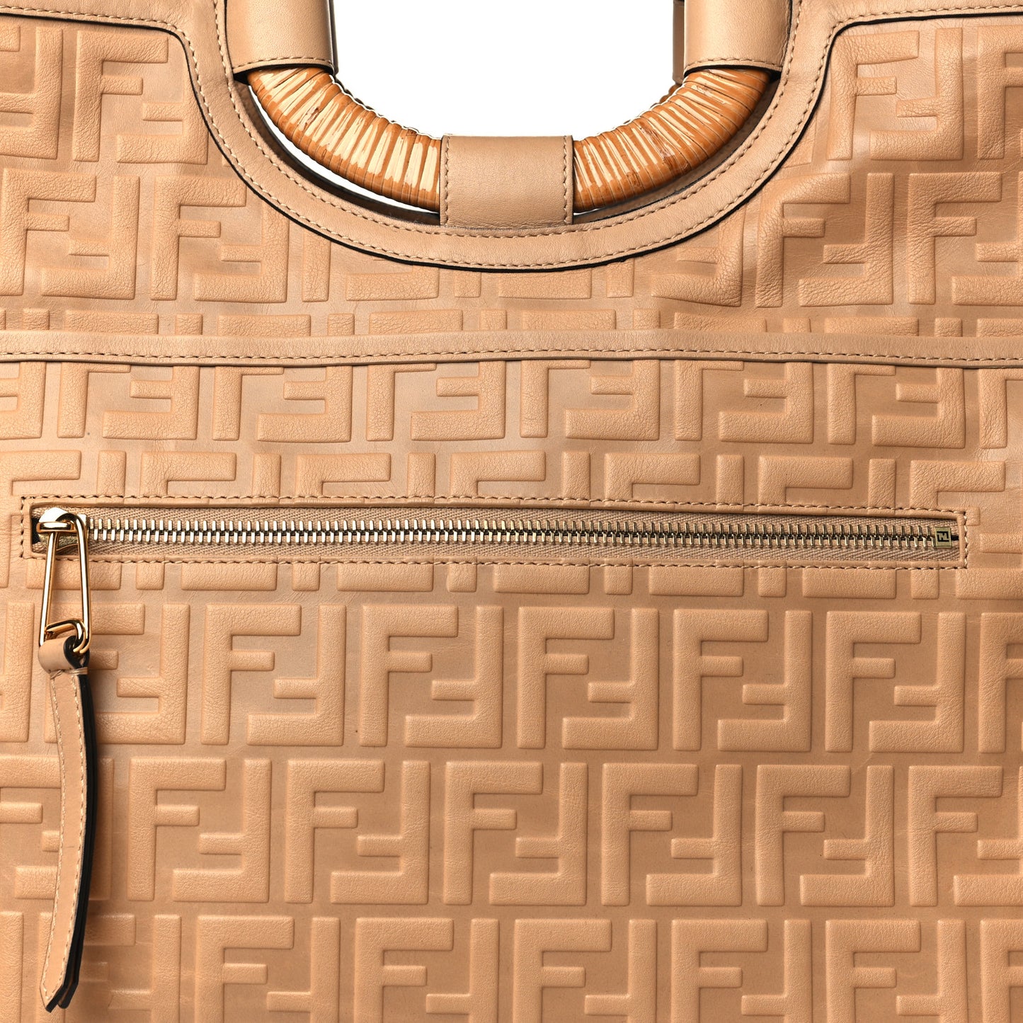 Vitello Cristallo Nature Wicker FF 1974 Embossed Large Runaway Shopper Tote Makeup