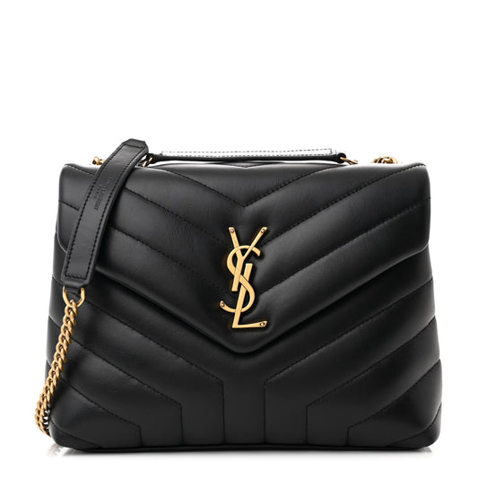 Calfskin Y Quilted Monogram Small Loulou Chain Satchel Black
