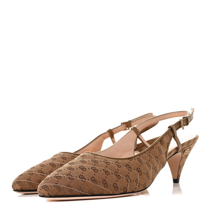 Gucci Monogram GG Mignon Nappa Chevron Matelasse Double G 75mm Slingback Pumps 37 Dusty Brown 3 of 8