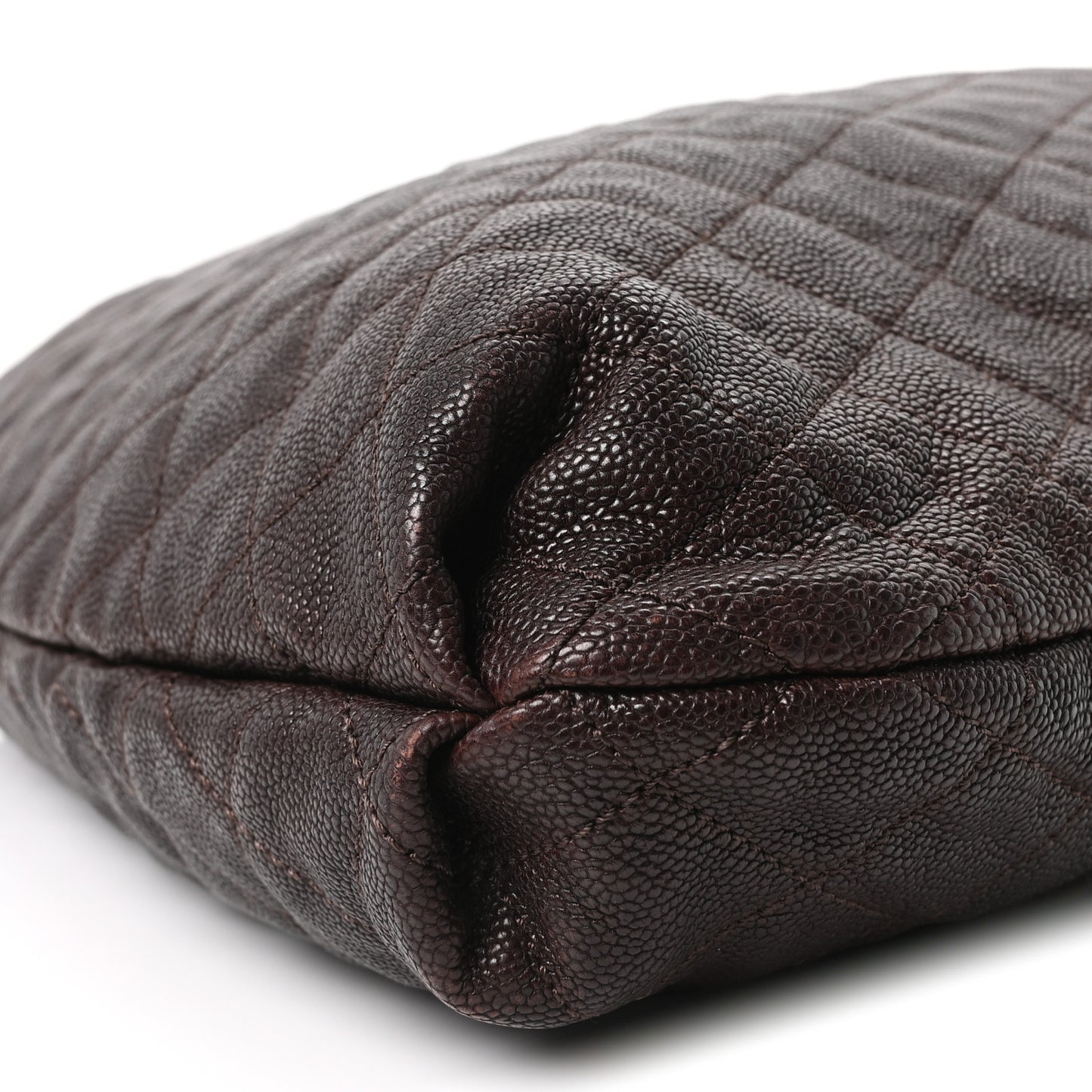 Distressed Glazed Caviar Quilted Large Elastic Tote Dark Brown