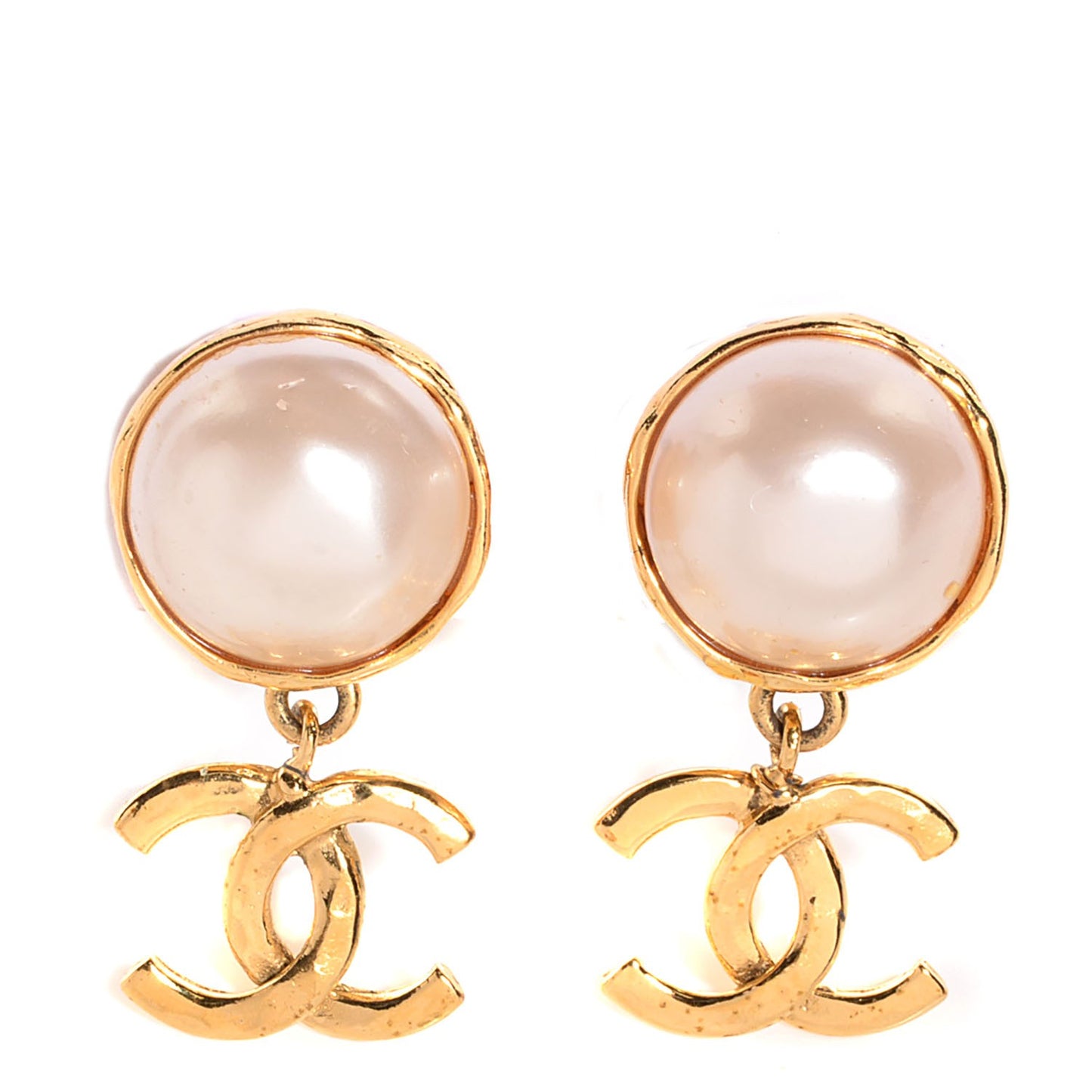 Pearl CC Drop Clip On Earrings Gold