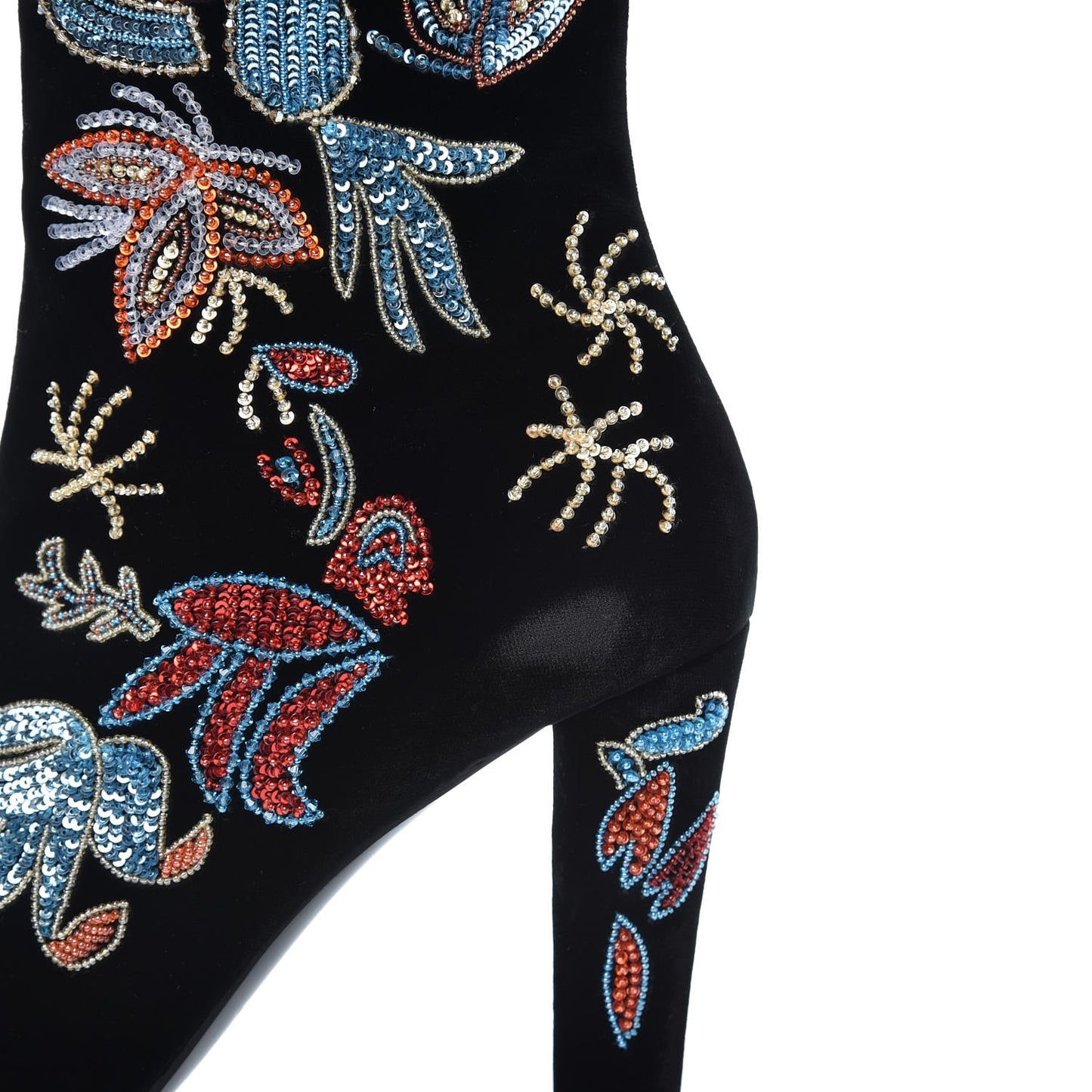 Velvet Embroidered Claire Boots 40 Black