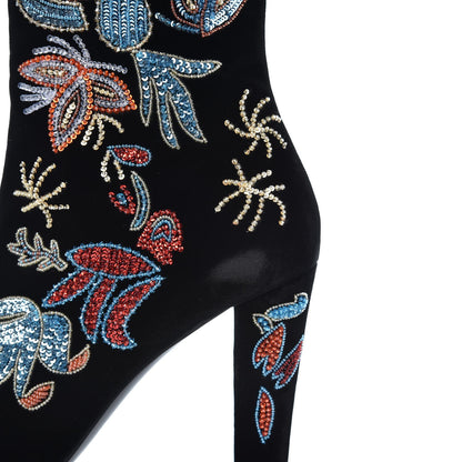 Saint Laurent Velvet Embroidered Claire Boots 40 Black 8 of 11