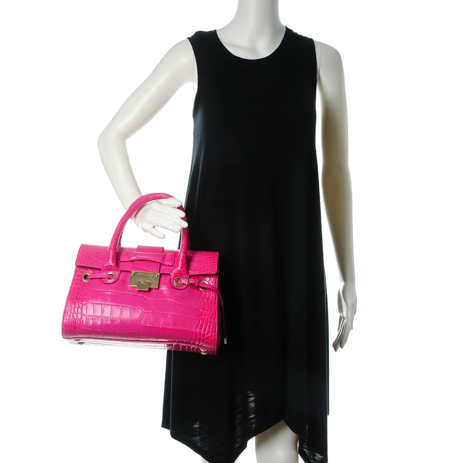 Jimmy Choo Calfskin Crocodile Embossed Medium Rosalie Satchel Fuchsia 2 of 8