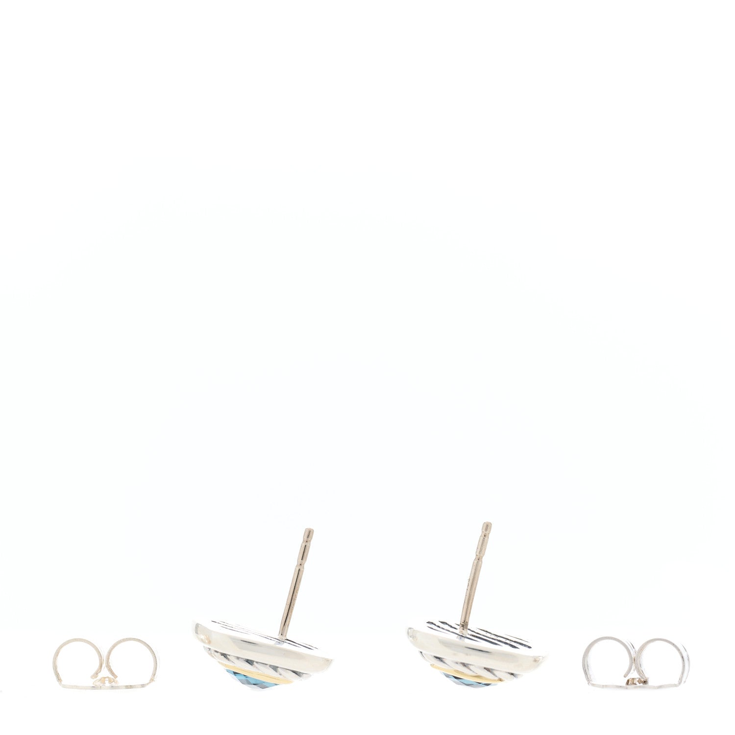 David Yurman Sterling Silver 18K Yellow Gold Blue Topaz 7mm Albion Earrings 4 of 4