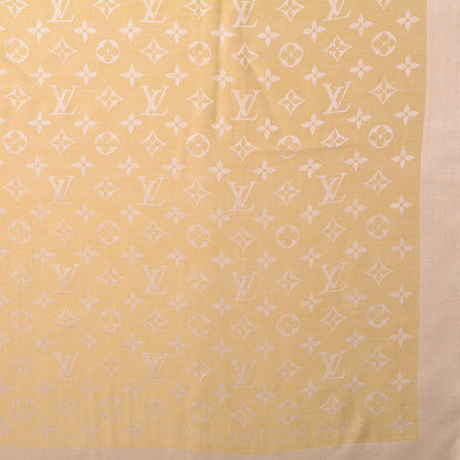 Louis Vuitton Wool Silk Monogram Denim Shawl Pale Yellow 4 of 5