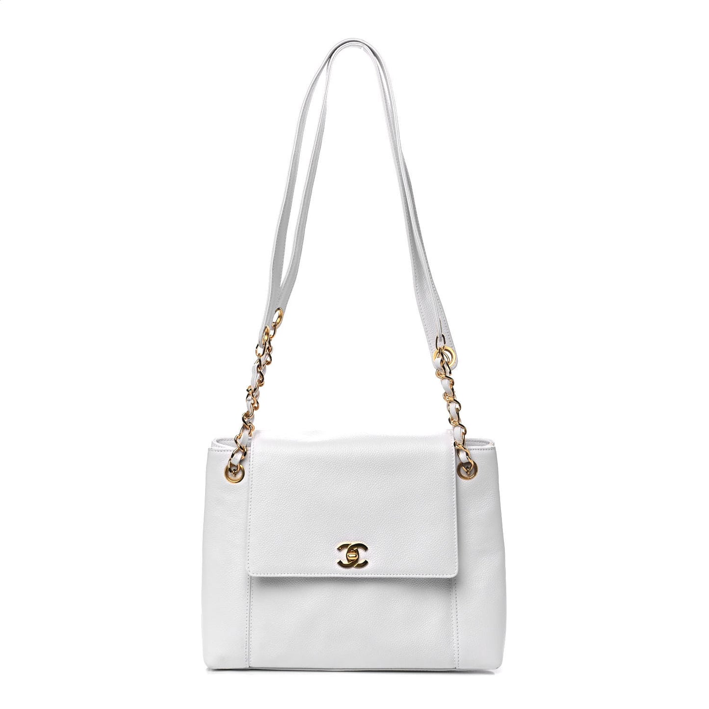 Caviar Flap Shoulder Bag White