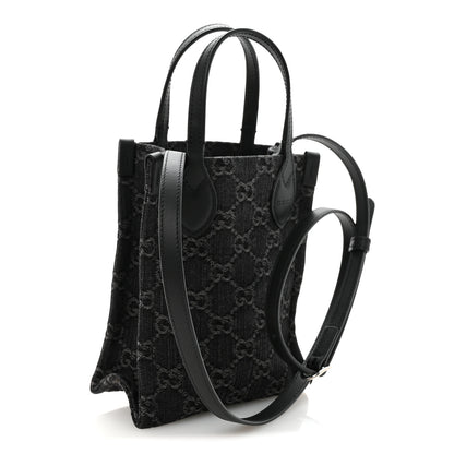 Gucci Denim Cuoio Harness GG Monogram Mini Ophidia Tote Bag  Black Medium Grey 2 of 9