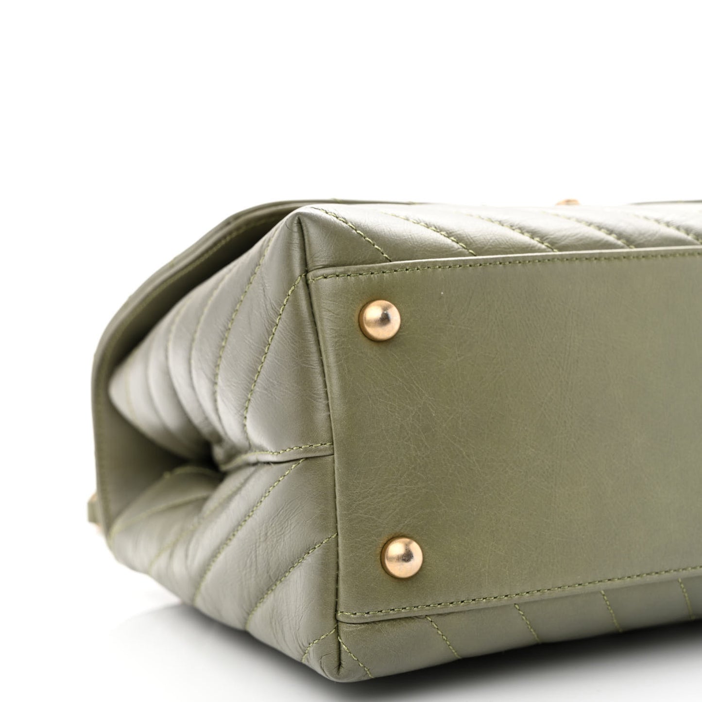 Calfskin Lizard Chevron Quilted Small Coco Handle Flap Green