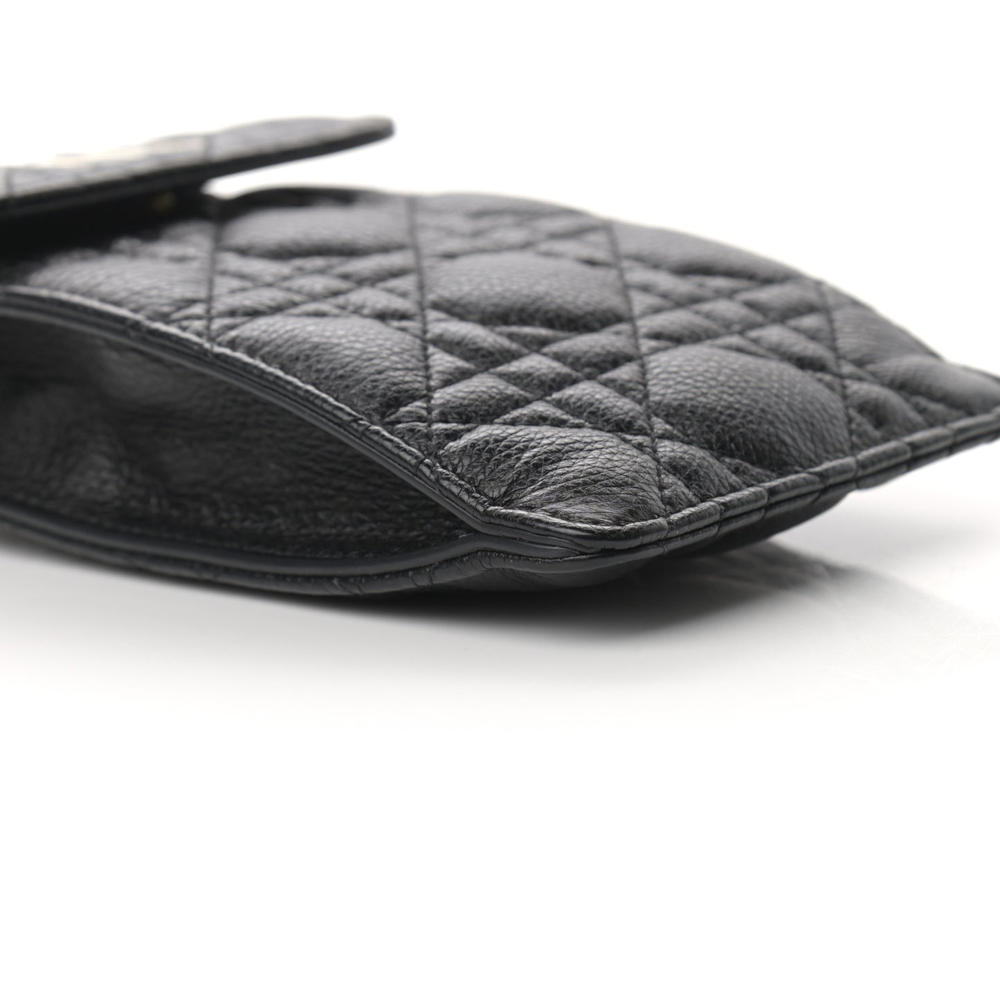Grained Calfskin Cannage Caro Phone Pouch Holder Black