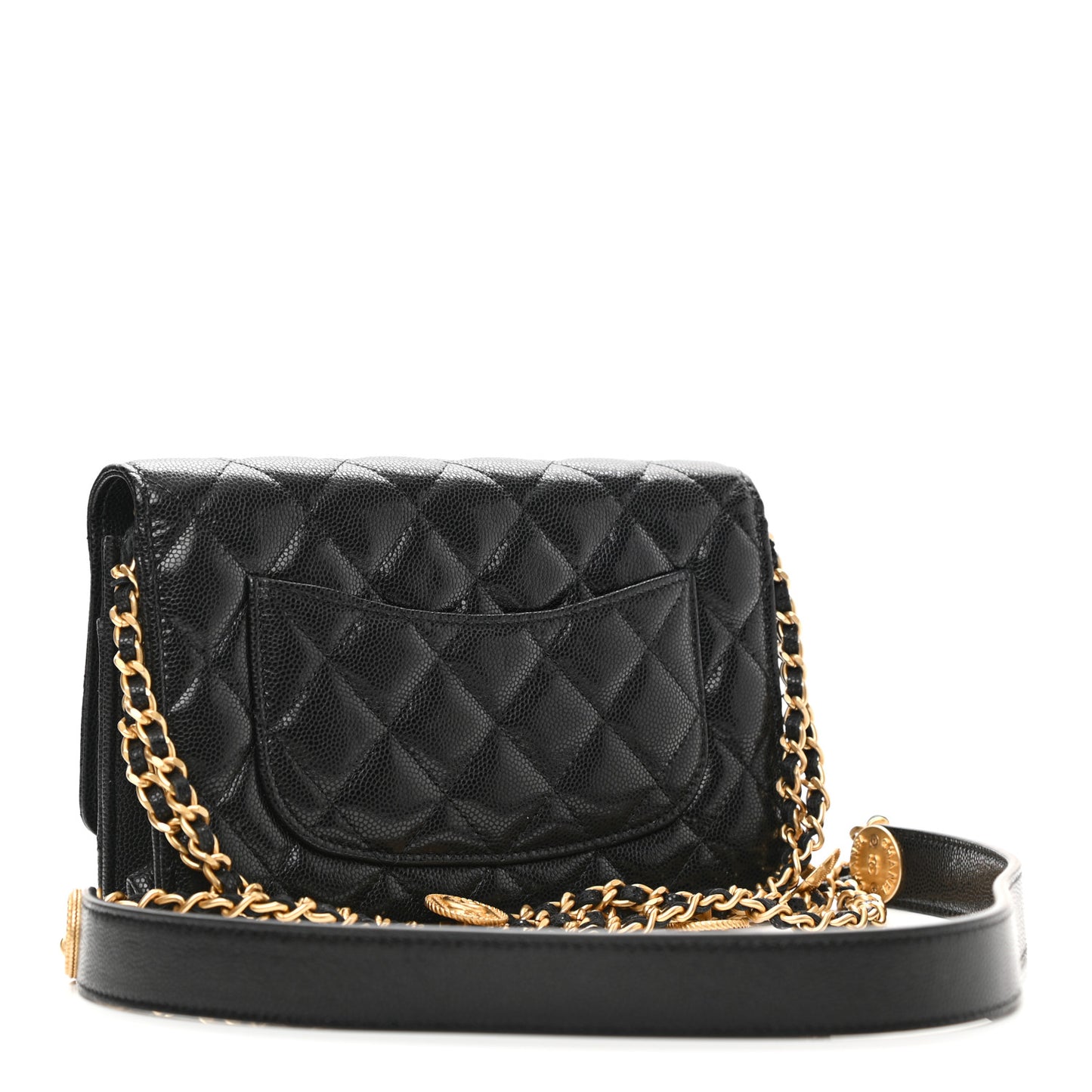 Caviar Quilted Twist Your Buttons Wallet On Chain WOC Black