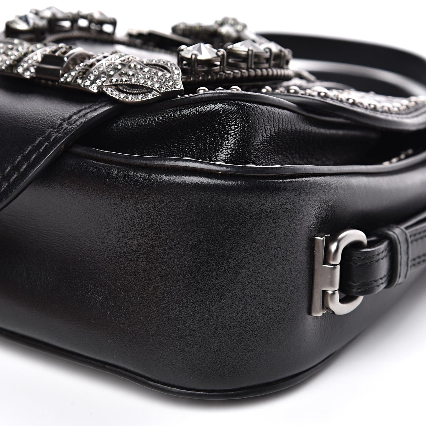 Goatskin Madras Soft Calfskin Crystal Embellished Lady Saddle Black