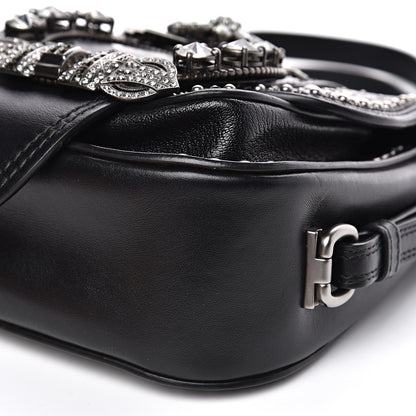Miu Miu Goatskin Madras Soft Calfskin Crystal Embellished Lady Saddle Black 8 of 12