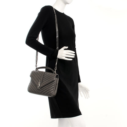 Saint Laurent Sheepskin Matelasse Chevron Monogram Medium College Bag Light Coal 2 of 8