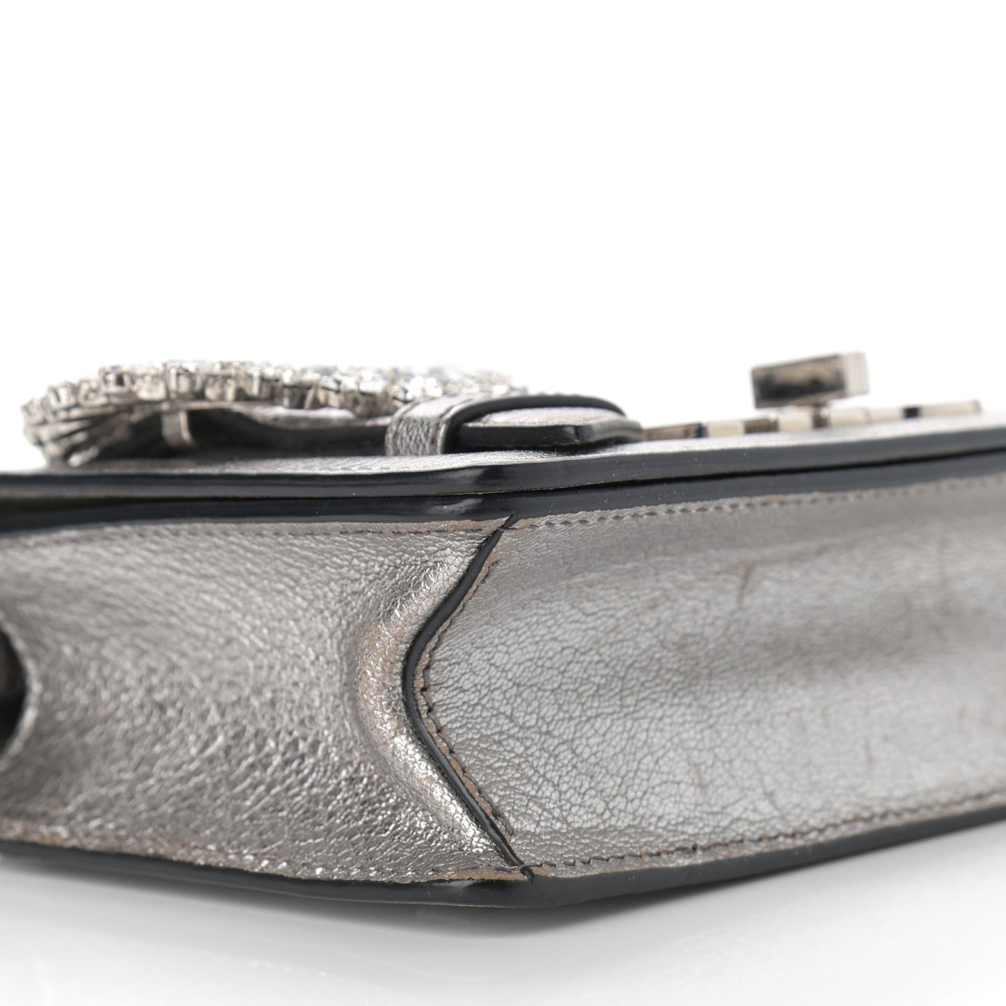 Metallic Goatskin Madras Crystal Embellished Shoulder Bag Cromo