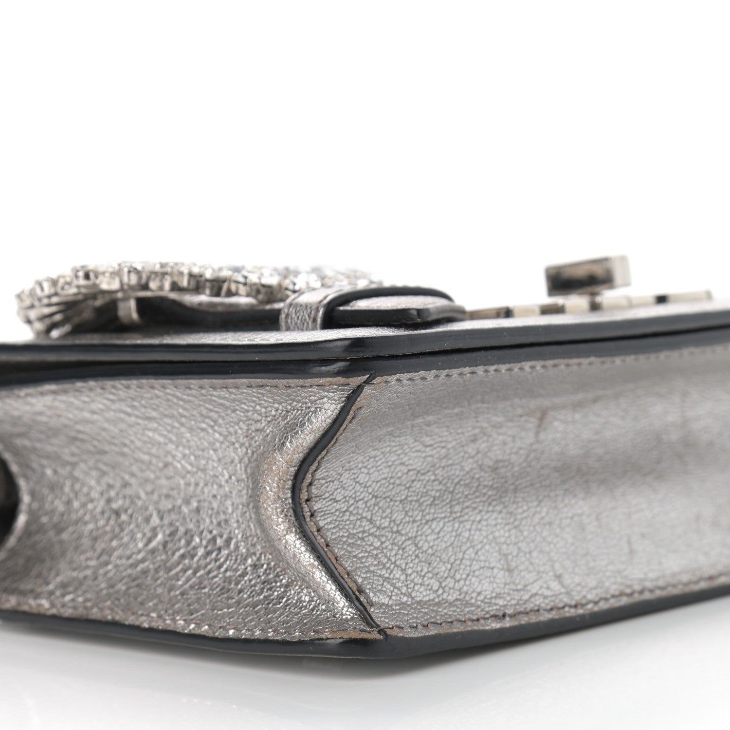 Miu Miu Metallic Goatskin Madras Crystal Embellished Shoulder Bag Cromo 8 of 12