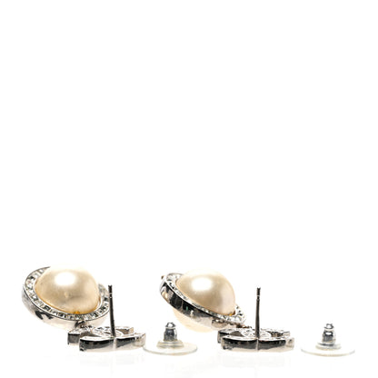 Chanel Baguette Crystal CC Pearl Drop Art Decoco Earrings Silver 3 of 4