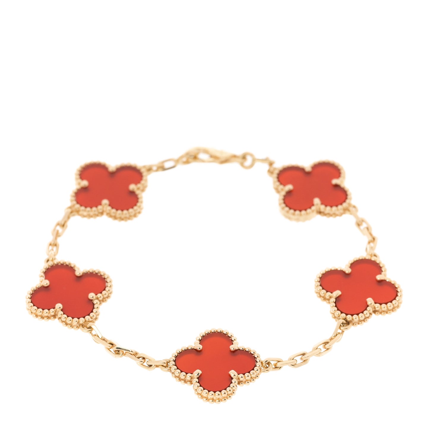 18K Yellow Gold Carnelian 5 Motifs Vintage Alhambra Bracelet