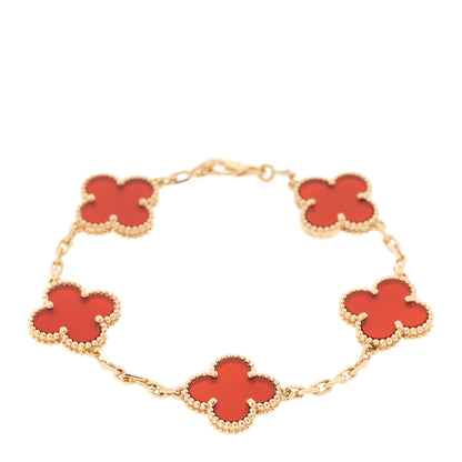 Van Cleef & Arpels 18K Yellow Gold Carnelian 5 Motifs Vintage Alhambra Bracelet 1 of 6