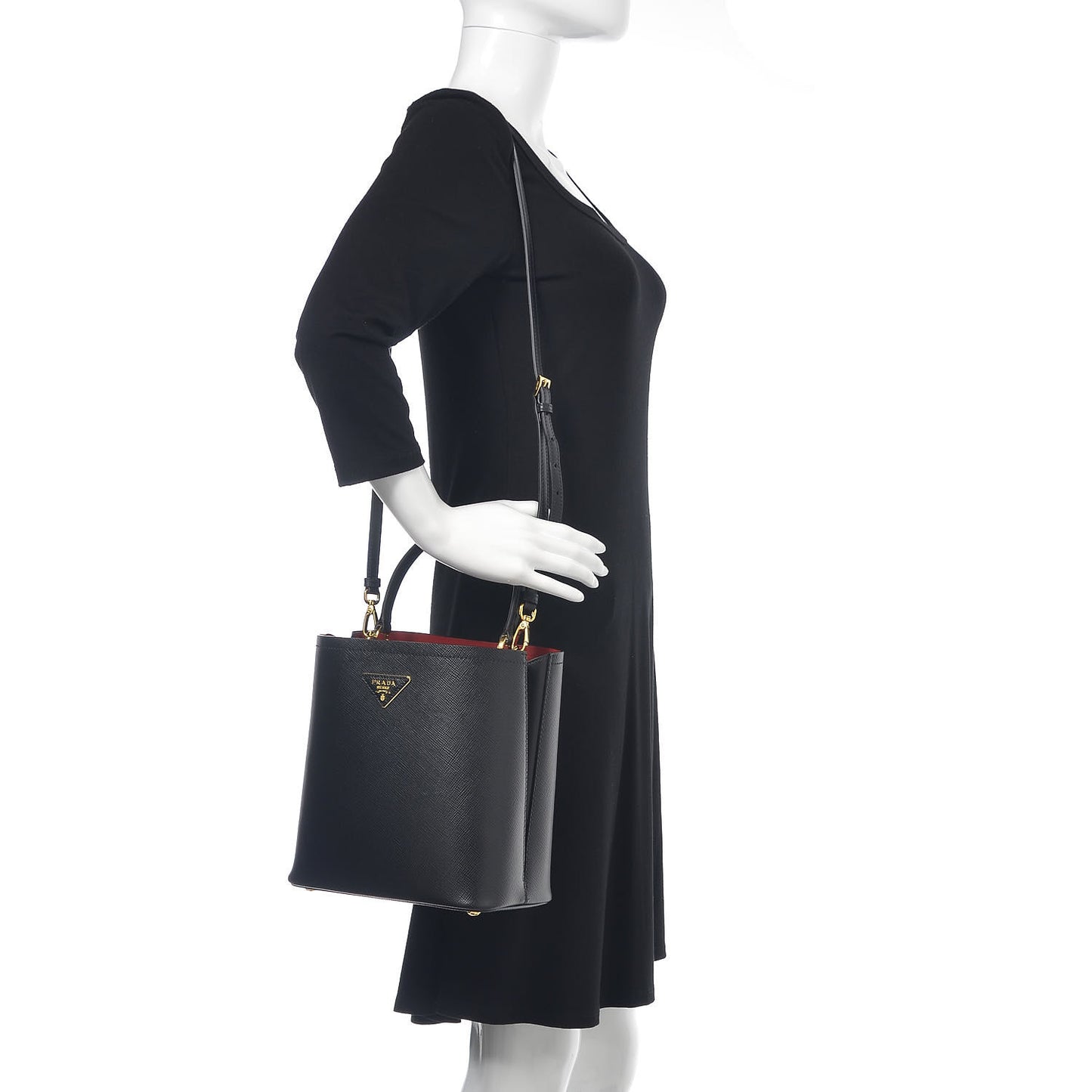 Saffiano Cuir Medium Panier Bucket Bag Black Fuoco