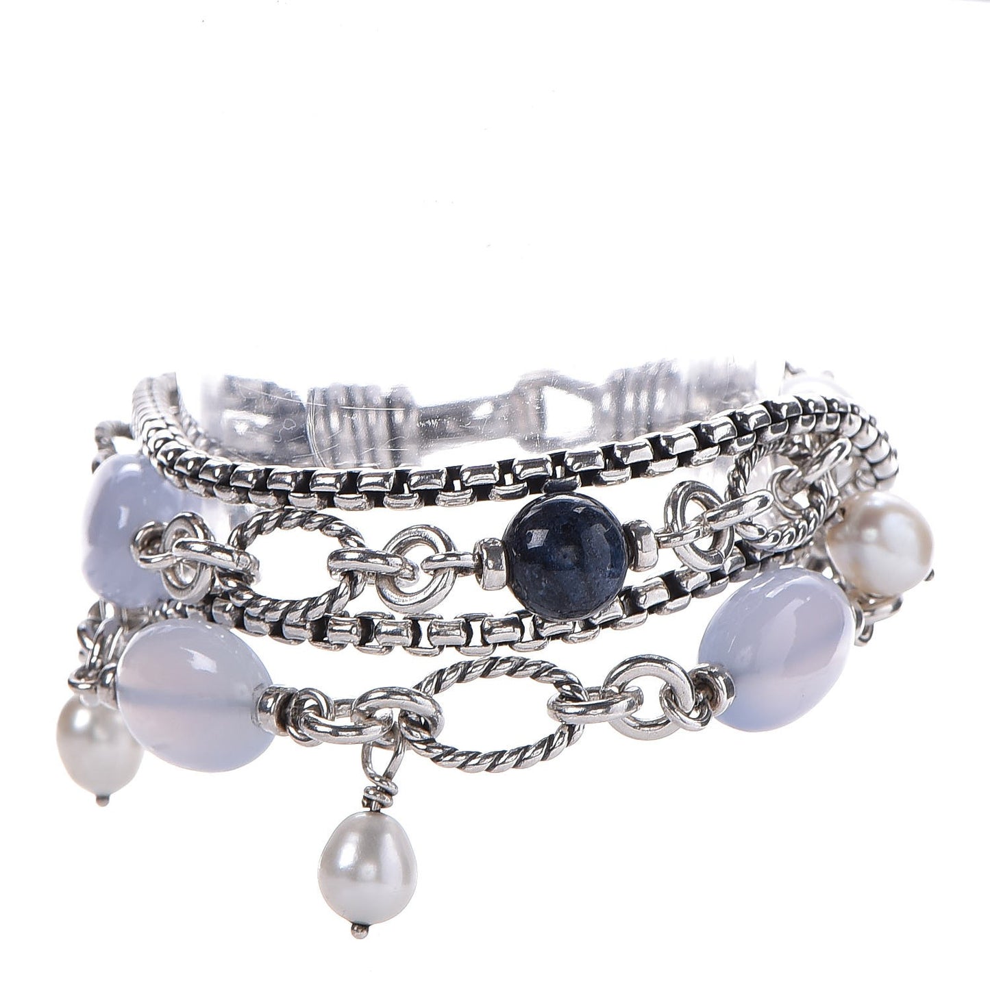 Sterling Silver Chalcedony Pearl Lapis Bijoux Bracelet