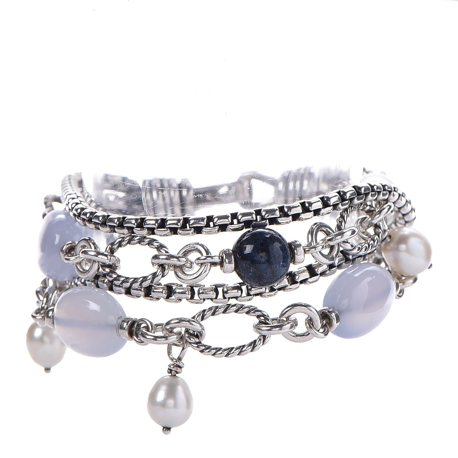 David Yurman Sterling Silver Chalcedony Pearl Lapis Bijoux Bracelet 1 of 5