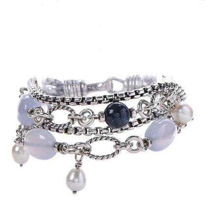 David Yurman Sterling Silver Chalcedony Pearl Lapis Bijoux Bracelet 1 of 5
